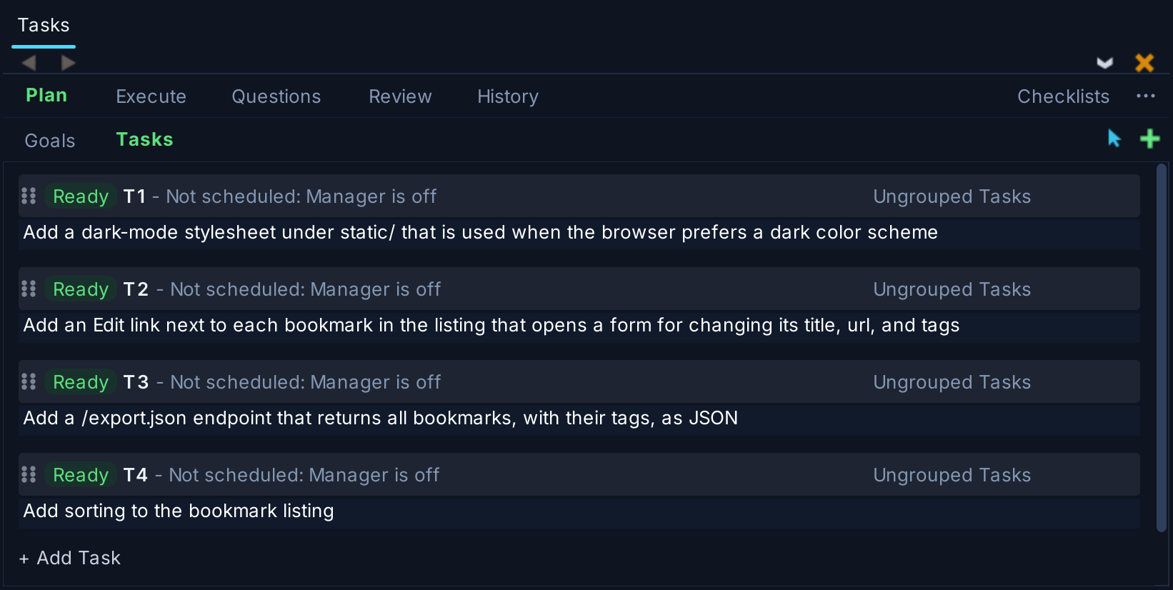 The Plan tab with Ready tasks